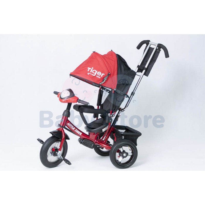 Vaikiškas triratukas TomaBike Little Tiger su apsaugine juosta ir stumimo rankena