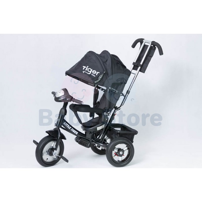 Vaikiškas triratukas TomaBike Little Tiger su apsaugine juosta ir stumimo rankena