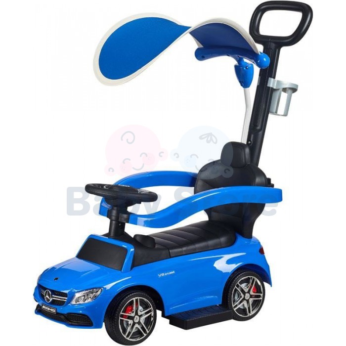 Mercedes-Benz C63 AMG 3in1 pasispiriama mašinytė su rankena ir stogeliu vaikams