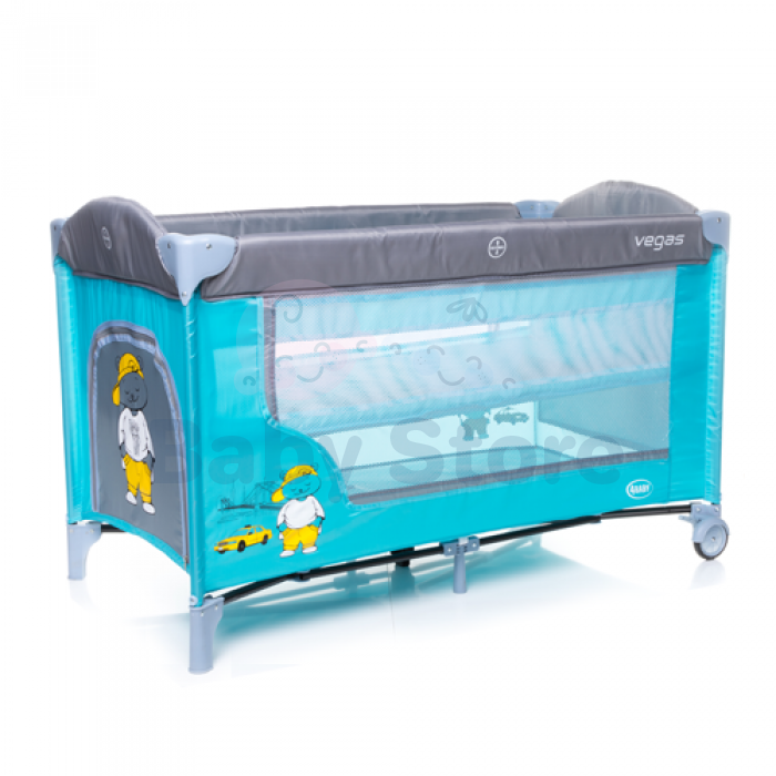 4Baby Vegas dviejų lygių kelioninė lovytė – maniežas su ratukais ir šoniniu langu
