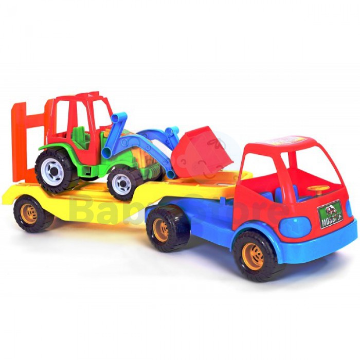 Didelė mašina tralas Monster 67 cm su traktoriaus žaislu