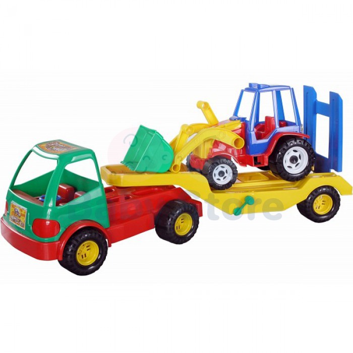 Didelė mašina tralas Monster 67 cm su traktoriaus žaislu