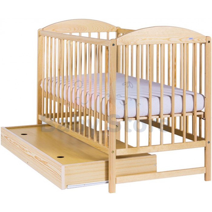 DREWEX Kuba II Natural Pine medinė kūdikio lovytė su stalčiumi 120x60 cm