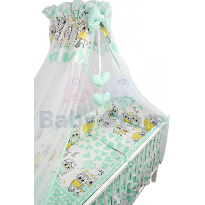 Ankras Cute Owls 6 dalių patalynės komplektas kūdikių lovytei