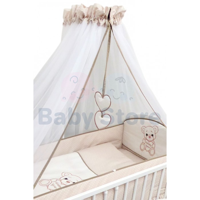 Ankras Happy Bear 6 dalių kūdikių patalynės komplektas lovytei