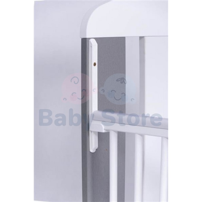 DREWEX Gwiazdki Silver/White medinė kūdikio lovytė su nuleidžiamu šonu 120x60 cm