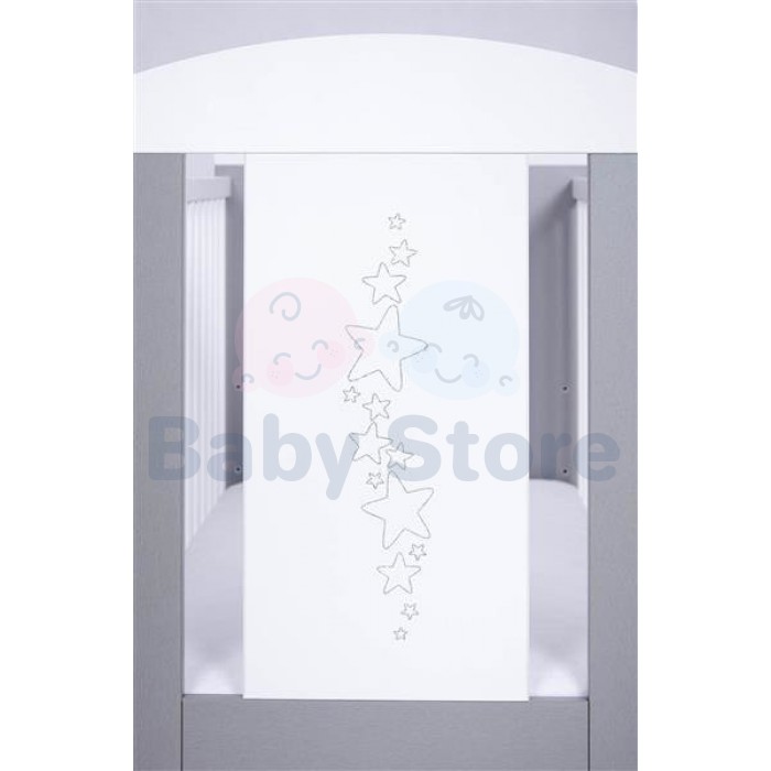 DREWEX Gwiazdki Silver/White medinė kūdikio lovytė su nuleidžiamu šonu 120x60 cm