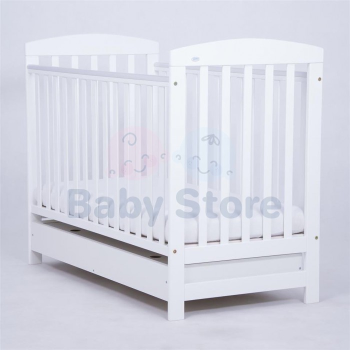 DREWEX Olek White medinė kūdikio lovytė su stalčiumi 120x60 cm