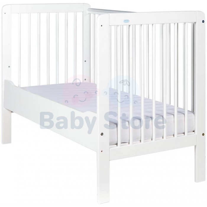 DREWEX Tygrys Transparent White medinė kūdikio lovytė su nuleidžiamu ir nuimamu šonu 120x60 cm