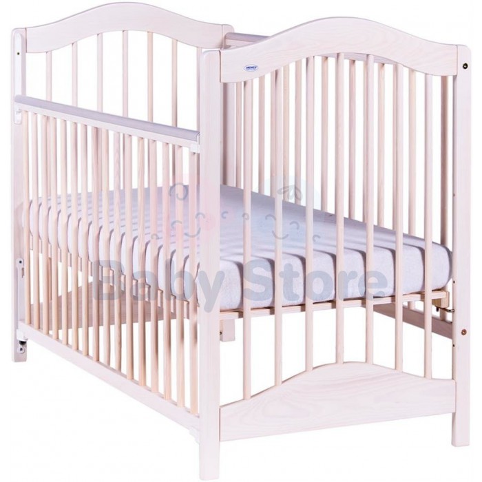 DREWEX Jagoda Transparent White medinė kūdikio lovytė su nuleidžiamu šonu 120x60 cm