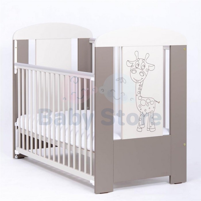 DREWEX Zyrafka Cappuccino/White ąžuolinė kūdikio lovytė su nuleidžiamu šonu 120x60 cm