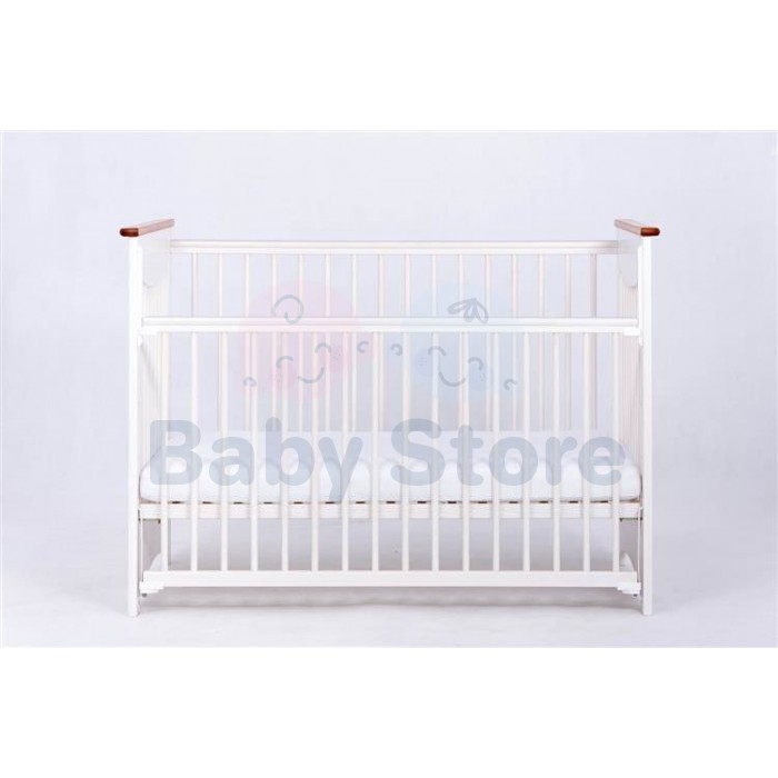 DREWEX Laura II Transparent White medinė kūdikio lovytė su nuleidžiamu šonu 120x60 cm