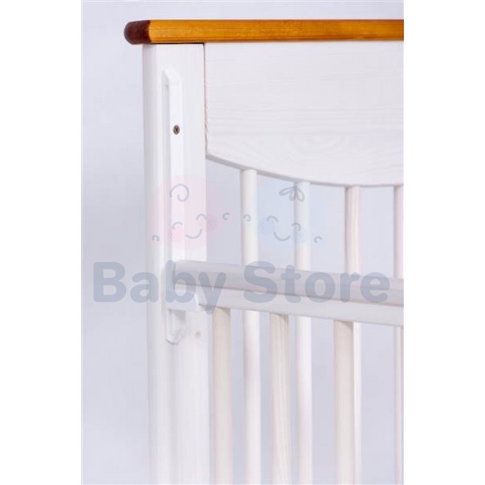 DREWEX Laura II Transparent White medinė kūdikio lovytė su nuleidžiamu šonu 120x60 cm