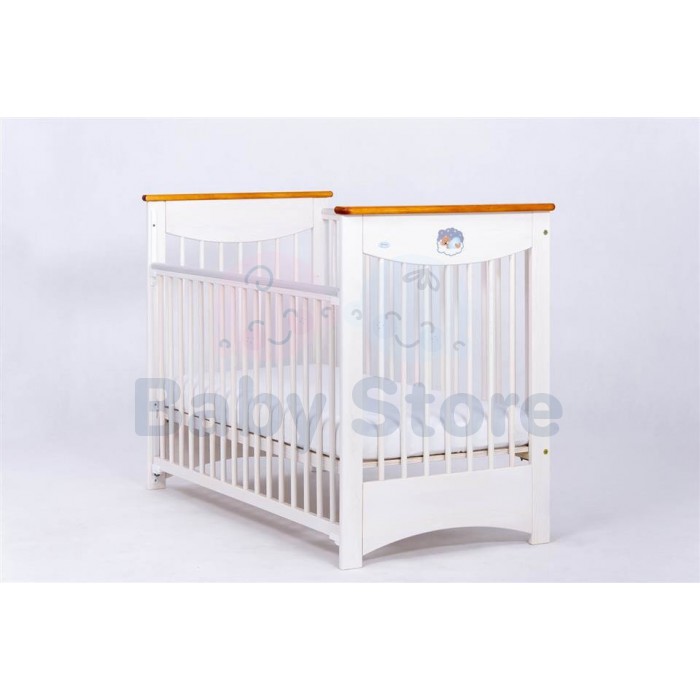 DREWEX Laura II Transparent White medinė kūdikio lovytė su nuleidžiamu šonu 120x60 cm