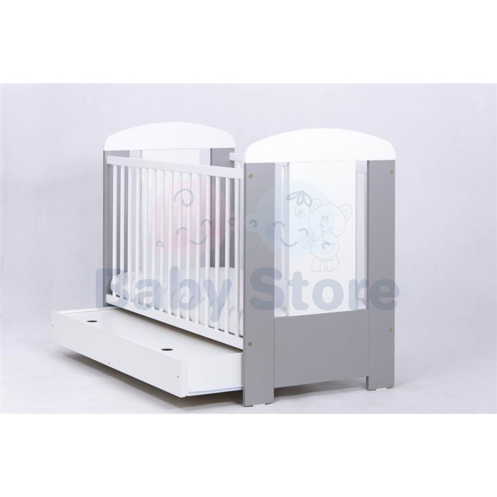 DREWEX Little Bear & Butterfly Silver/White medinė kūdikio lovytė su stalčiumi 120x60 cm