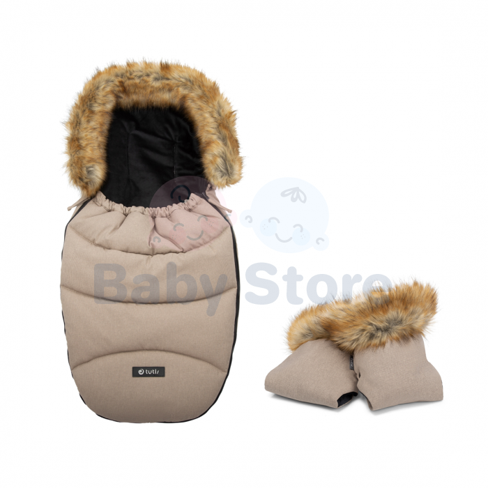 Tutis Nougat vokelis su pirštinėmis – šiltas ir universalus miegmaišis vežimėliui Nougat spalvos