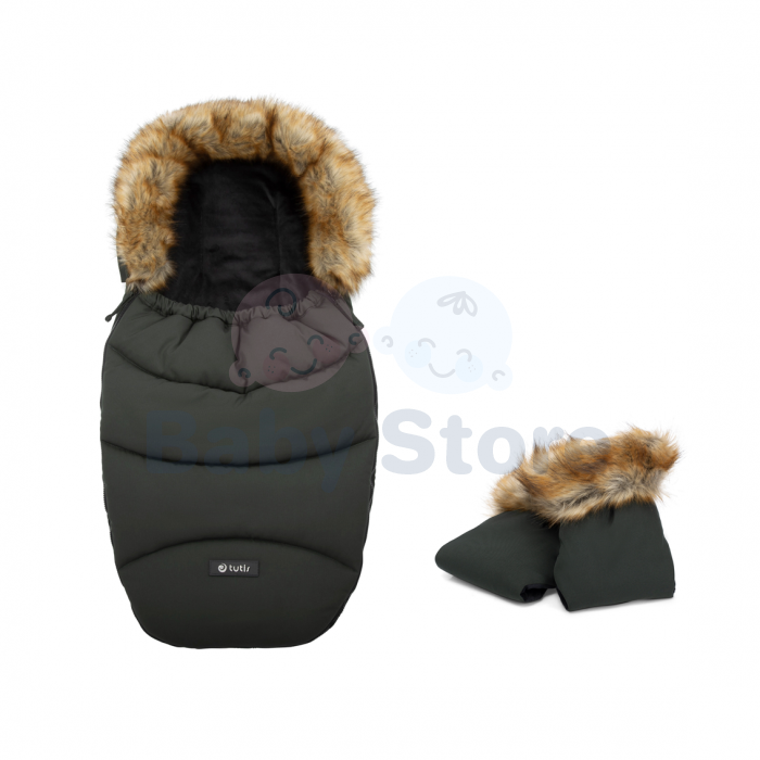 Tutis Pistacchio vokelis su pirštinėmis – šiltas žieminis miegmaišis vežimėliui Pistacchio spalvos