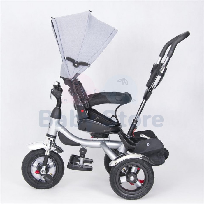 Vaikiškas triratukas TomaBike Chiron Grey su stumimo rankena iš šono