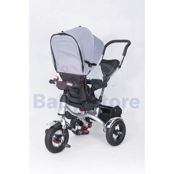 Vaikiškas triratukas TomaBike Chiron Grey su stumimo rankena iš šono