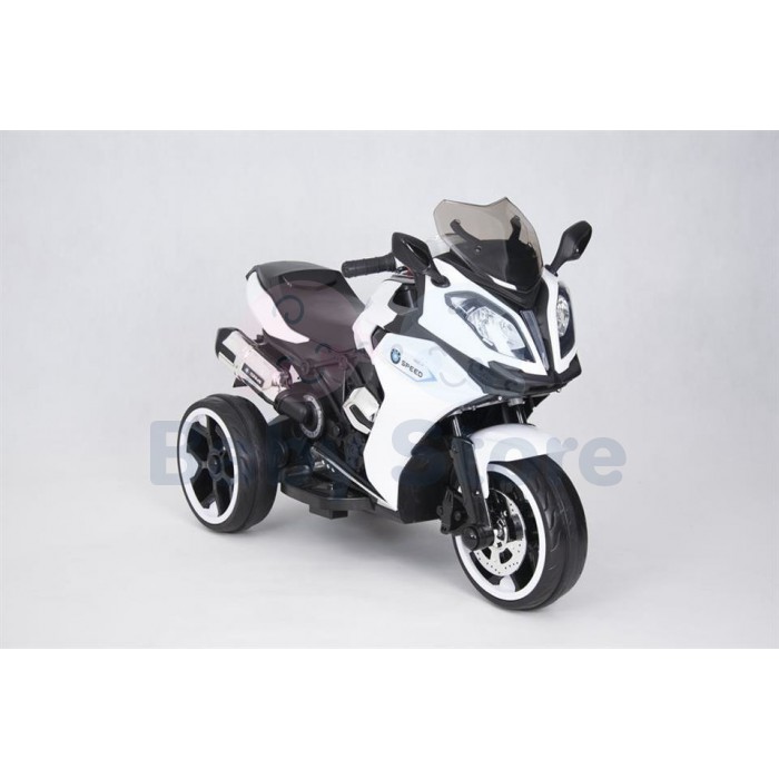 1300ST White elektrinis motociklas vaikams su LED žibintais ir ratukais
