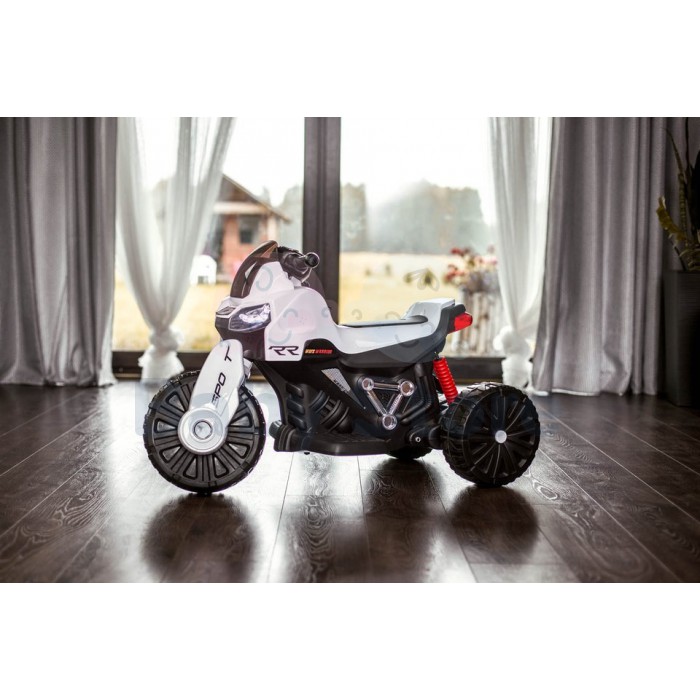 SMT-7788 White elektrinis motociklas vaikams su LED apšvietimu ir ratukais