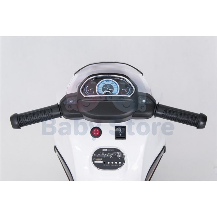 SMT-7788 White elektrinis motociklas vaikams su LED apšvietimu ir ratukais