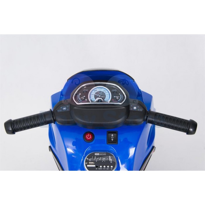 SMT-7788 Blue elektrinis motociklas vaikams su LED žibintais ir atraminiais ratukais