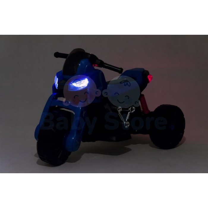 SMT-7788 Blue elektrinis motociklas vaikams su LED žibintais ir atraminiais ratukais