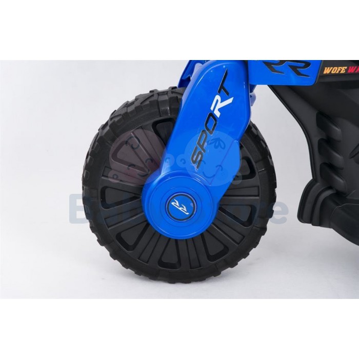 SMT-7788 Blue elektrinis motociklas vaikams su LED žibintais ir atraminiais ratukais