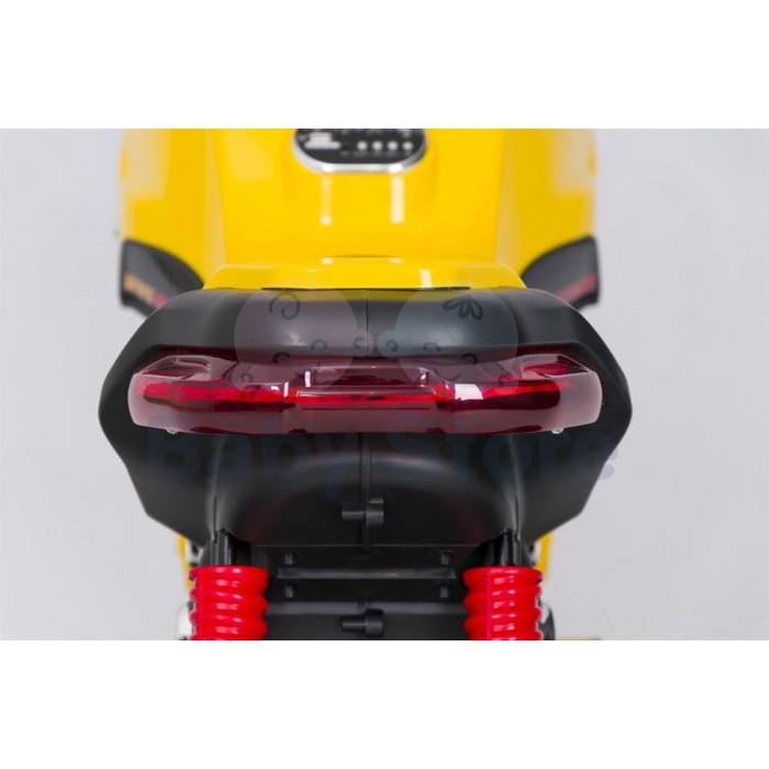 SMT-7788 Yellow elektrinis motociklas vaikams su LED žibintais ir atraminiais ratukais