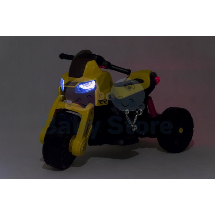 SMT-7788 Yellow elektrinis motociklas vaikams su LED žibintais ir atraminiais ratukais