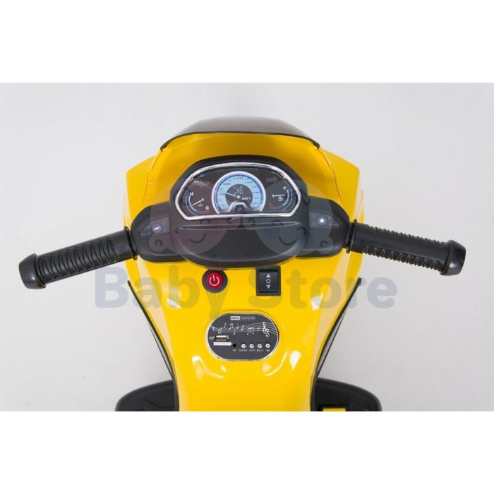 SMT-7788 Yellow elektrinis motociklas vaikams su LED žibintais ir atraminiais ratukais