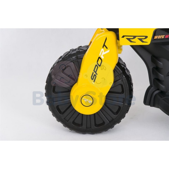 SMT-7788 Yellow elektrinis motociklas vaikams su LED žibintais ir atraminiais ratukais