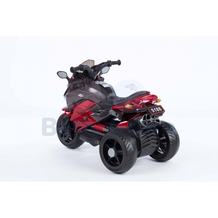 5188 Red elektrinis motociklas vaikams su atraminiais ratukais ir LED apšvietimu