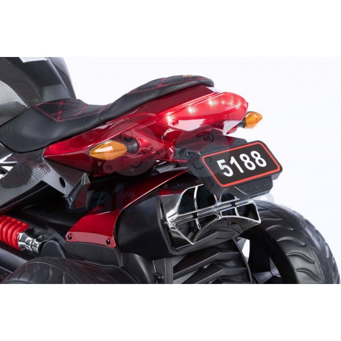 5188 Red elektrinis motociklas vaikams su atraminiais ratukais ir LED apšvietimu