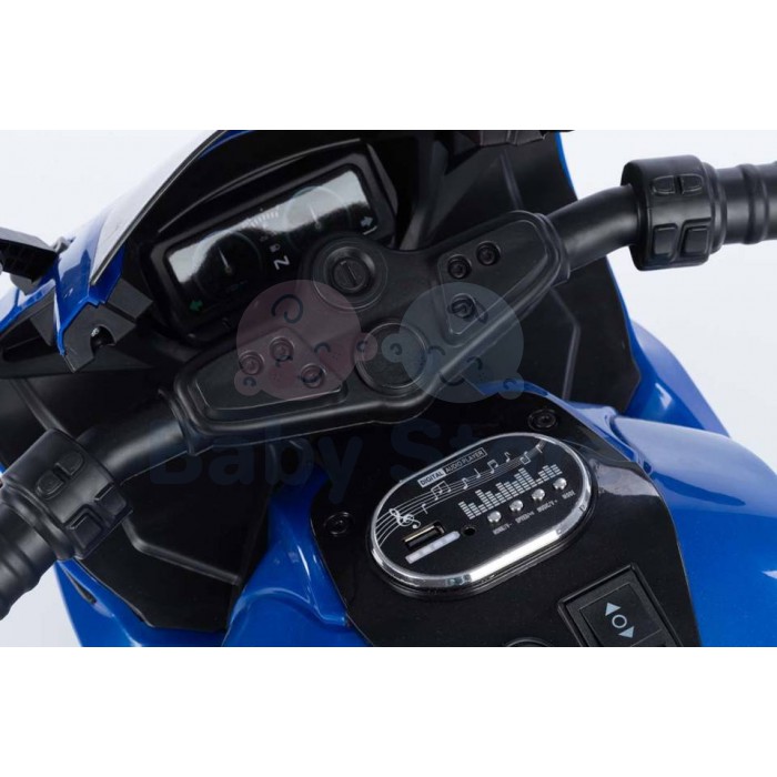 T1100 Blue elektrinis motociklas vaikams su atraminiais ratukais ir LED žibintais