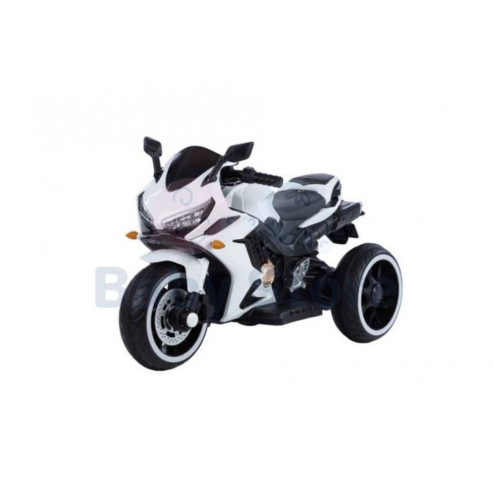 T1100 White elektrinis motociklas vaikams su atraminiais ratukais ir LED žibintais