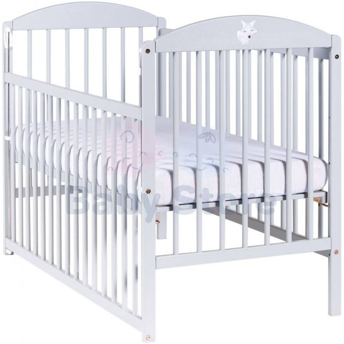 DREWEX Little Fox Light Grey medinė kūdikio lovytė su nuleidžiamu šonu 120x60 cm