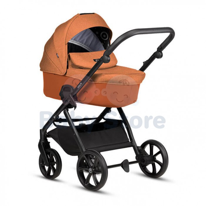 TUTIS Leo 3+ 2in1 Orange vežimėlis – THERMOCOT™ mikroklimatas, ALL-ROAD™ ratai, prisitaikanti amortizacija